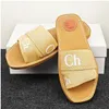 New Designer Women's Wooden Sandal sluffy flat bottomed mule slippers multi-color lace Letter canvas slippers summer home shoes luxury brand chl01 sandles C03152