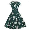 Vestidos de festa floral impressão verão vintage balanço vestido casual para mulheres retro manga curta 1950s estilo aniversário vermelho preto pista