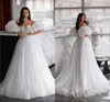 Dubaï arabe manches bouffantes lanterne une ligne robes de mariée sexy chérie dentelle paillettes paillettes robes de mariée longue modeste robe de soirée de réception pour la mariée