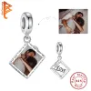 Halsketten BELAWANG Love Square Dangle Charms Echte 925 Sterling Silber Perlen Fit Original Armband Halskette Personalisierte DIY Foto Schmuck