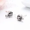 Charm Vintage Schedel en Roos Bloem Zwart 925 Sterling Zilver Stud Oorbellen Voor Vrouwen Meisjes Heren Sieraden Orecchini Aros Aretes Punk