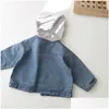 Jackets Children Clothing Kids Denim Coat Korean Style Boys And Girls Autumn Winter Fashion Handsome Hooded Pocket Jacket Drop Deliv Dhmj4