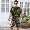 Fatos masculinos estilo havaiano camiseta e shorts terno 3d planta impressão para homens conjunto roupas verão praia férias