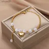 Bracelet de perles double couche en perles de mode, pendentif en forme de cœur en cristal pour femmes, en acier inoxydable, bijoux de fête de mariée, cadeau 2022 YQ240226