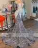 Sier Glitter Mermaid Prom Dresses Sheer Neck Applique Crystal kralen pailletten feest avondjurken gewaad
