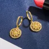 Earrings New 14K Gold Hollow Stud Earrings Female Mesh Ear Round Aros Mujer Oreja Orecchini Bizuteria 14 K Yellow Gold Earring box