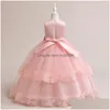 Flickans klänningar Girl Summer Pink Party Dress for Girls Luxury Wedding Ceremony Kids Ball Gown Handgjorda blommor Paljetter Tonåring 4 till DHLSN