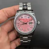 Dames Horloge Diamanten Bezel Roze Wijzerplaat President Dames Roestvrij Horloges Dames Dames Automatisch Mechanisch Polshorloge Saffierglas 254H