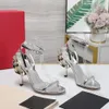 Cowhide ankle strap stiletto Heel sandals heel rose embellished leather outsole 100mm pumps women's party dress shoes luxurious designer high heels 35-42
