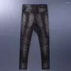 Männer Jeans High Street Fashion Männer Retro Schwarz Grau Stretch Slim Fit Ripped Spliced Desighner Hip Hop Biker Hosen hombre