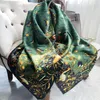 Foulards Foulard en soie verte 110cm Mulberry Bords roulés à la main Bandana Fleur Femme élégante Châle Designer Head Bandanas259n