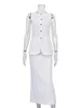 Vestidos de trabalho verão fino cor sólida casual sem mangas tops saia longa conjuntos de duas peças de algodão de alta qualidade feminino 2024 elegante 19f1857