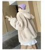 Damesbont Japanse Kawaii-jas Winterteddybeerjassen Mode Los Plus Fluwelen Dikke capuchon Harige Dames Faux-jas Bruin