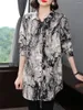 Women's Blouses 5XL Loose Women Spring Summer Thin Shirts Lady Fashion Casual Long Sleeve Turn-down Black White Print Blusas Tops WY0508