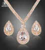 Whole Gorgeous Gold Color Clear CZ Water Drop Crystal Pendant Necklace and Earrings Women Wedding Jewelry Sets TG01589219881