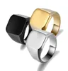 Anéis de moda quadrados grandes largura anéis de sinete 24k titânio aço homem dedo prata preto ouro anel masculino jóias anel new9852110