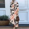 Etniska kläder Stylish Floral Print Dress Muslim elegant vintage långärmad lång skjorta och lös vid bensbyxa två stycken avslappnad