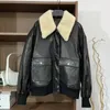 Chaquetas de mujer Diseño de nicho Chaqueta de cuero de piel de oveja con cuello de piel de oveja desmontable de moda