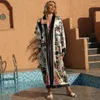 Dames Badmode Retro Stranduitje Cover Ups Kimono Robe Maxi Jurken Women2024 Vest Strandkleding Kleding Blad Gedrukt Zomerjurk