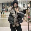 Fur FURTJY Women Real Fur Coat White Goose Down Jacket Women Oversized Silver Fur Collar Big Fur Thick Warm New