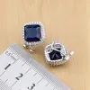 Colliers Argent 925 Ensembles de bijoux Bleu Zircon Blanc CZ Perles Décorations de mariage pour femmes Boucles d'oreilles / Pendentif / Bague / Collier Cadeau de maman