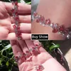 Beaded Pera Natural Royal Women Jewelry Silver Color Dark Blue CZ Crystal Leaf Chain Link Bracelets and Bangles for Party Gift B042 YQ240226