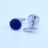 Boutons de manchette classique rond accessoire d'affaires pour hommes bouton bijoux boutons de manchette en résine bleue de luxe de haute qualité chemise française ensemble de boutons de manchette