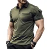 Herrpolos 2024 Casual Patchwork Pocket Polo Shirt Streetwear Lapel Kort ärm Solid Color Button T för män Luxury Vintage