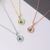 Necklace Earrings Set For Women Retro Hollow Micro-inlaid Green Zircon Rose Gold Color Bride Jewellry S525