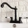 Bathroom Sink Faucets Black Oil Rubbed 4" Centerset Brass Kitchen Vessel Two Holes Basin Swivel Faucet Dual Handles Water Tap Ahg070