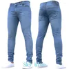 Jeans masculinos homens lápis calças cor sólida meados cintura magro ajuste bolsos leve estiramento primavera 2024 tornozelo comprimento denim casual zíper