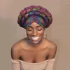 Baretten Dubbel geweven voorgebonden sjaal met gedraaide elastische Afrikaanse tulband Head Wrap Marineblauwe gevlochten muts voor dames en meisjes