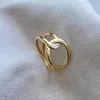 Ringar CXSJEREMY SOLID 14K 585 GUL GULD DUBBEL LINE Cross Winding Rings for Women Wedding Band Unique Design Fashion Jewelry