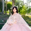 분홍색 반짝이는 Quinceanera 드레스 2024 오프 어깨 볼 가운 레이스 보우 구슬 스위트 스위트 16 드레스 vestido de 15 anos