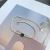 Hip Hop Trendy Green Crystal Emerald Diamond 18k Gold Plated Cuban Chain Brass Tennis Bracelets Colorful Square Women Bracelet