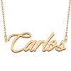 Carlos namn halsband guldhänge för kvinnor flickor födelsedag gåva anpassad typskylt barn bästa vänner smycken 18k guld pläterat rostfritt stål