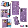 Wallet Bag -fodral för Xiaomi Redmi Note 12 4G 12 10 11 Pro Plus 11E 11T 10S 9S 8 11SE Glitter Card Holder Pu Leather Kickstand Cover handledsband skydd för kvinnor