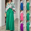 Women's New Product 2023 Summer Loose Large Casual Print Shirt Top Wide Leg Pants Two Piece Set