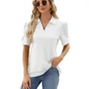 Camisetas femininas cor sólida decote em v manga curta camisa solta moda casual superior estiramento algodão elastano manga longa