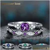 Cluster Rings New Fashion Stackable Sier Plating Zircon Ring For Women 5 Color Rhinestone Inlayed Engagement Wedding Trendy Dhgarden Dhbbc