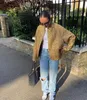 Metal Renk Sequin O Boyun Ceket Kadınlar Gevşek Stand Yakası Uzun Kollu Kat Altın Sonbahar Sokak Kadın Dış Giyim 240221