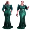 Ethnische Kleidung Frauen Afrikanische Kleider Rüschen Ärmel Partykleid Kanga Pailletten Wunderschöne Vestidos O Neck Wrap Gesäß Schlank Mesh Gespleißt Gürtel