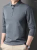 Männer Polos Mulberry Seide Langarm T-shirt 2024 Sommer Einfarbig Revers Kleidung Koreanische Version Von Business Casual Shirts