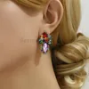 Boucles d'oreilles géométriques multicouches en cristal coloré, Piercing pour femmes, Design en métal bohème, bijoux à la mode