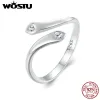 Rings WOSTU 925 Sterling Silver Double Love Heart Promise Ring For Women AAA Zircon Open Adjustable Hug Rings Fine Jewelry Party Gift