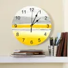 Wall Clocks Abstract Art Yellow Painting Decorative Round Clock Arabic Numerals Design Non Ticking Bedrooms Bathroom Large