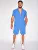 Vente Hawaii hommes été décontracté mode costume col coton lin couleur unie à manches courtes shorts 240220