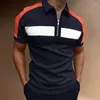 Polos masculinos de alta qualidade camisa polo 2024 listras manga curta t-shirts casual negócios zíper topos roupas verão para meninos