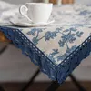 Table Cloth Blue Rose Printed Rural Tablecloth Cotton Linen Waterproof Household Covers Lace Cover Home Decoration