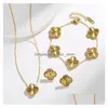 ブレスレットイヤリングネックレス2024 Four Leaf Clover Luxury Designer Jewelry Van Diamond Shell Fashion Women Bracet Valentines Day DHFW9